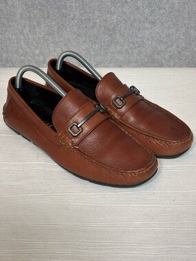 Coach Mott Varsity Leather Drive Loafers Slip On Shoes-Saddle Brown-Men Size 9D